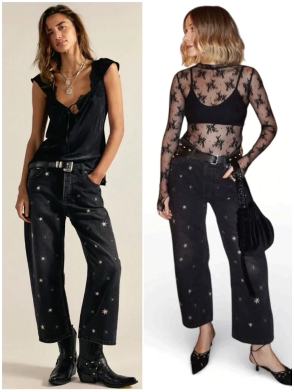 NWT Free People x WTF Deep Trance Embroidered Boyfriend Jeans in "Starry Night”